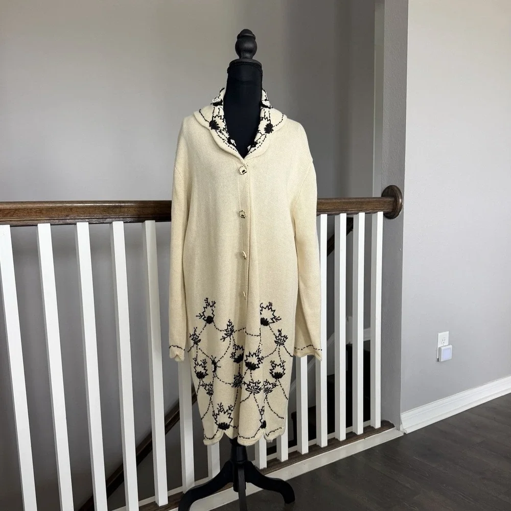 Storybook Knits Sweater Women 1X Long Floral Cardigan Open Front Forever Famous - Picture 1 of 14